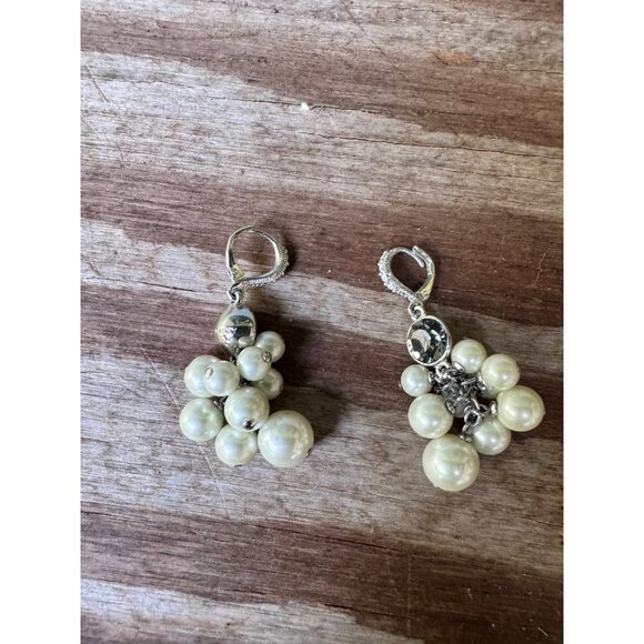 Givenchy Vintage Faux Pearl Cluster Dangle Earrings With Rhinestone Accents - Picture 5 of 8